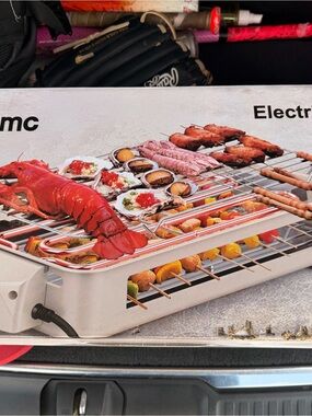 Electric Indoor Grill with Stainless Steel Grate - White